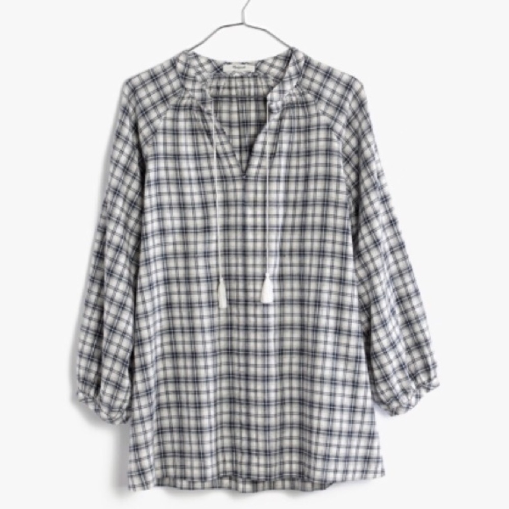 Madewell Camelia tassel top in Dorian plaid